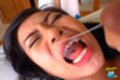 Mouth open receiving facial cumshot
