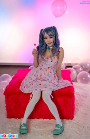 Ria Kurumi sucks lollipop and strips bra and panties showing shaved pussy