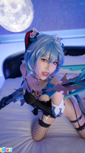 Aina Mikami in fishnet stockings spreading her shaved pussy