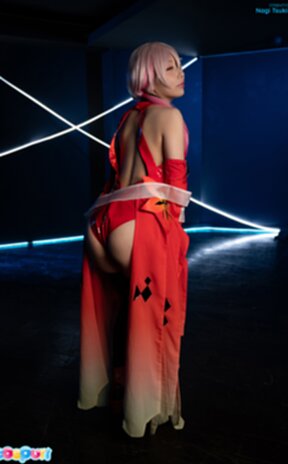 Nagi Tsukino in red dress showing off her shaved pussy