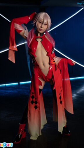 Nagi Tsukino in red dress showing off her shaved pussy