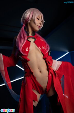 Nagi Tsukino in red dress showing off her shaved pussy