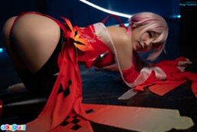 Nagi Tsukino in red dress showing off her shaved pussy