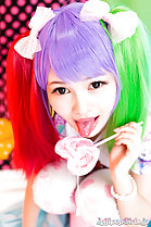 Atomi Shuri licking cum holding lollipop hair in pigtails