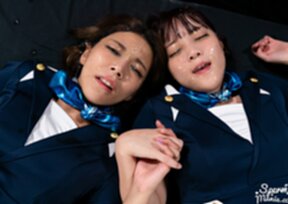 Flight attendants Kawanami Saki and Komatsu Aya fucked and facials