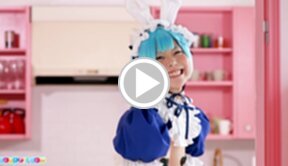 Maid Misa spreads her legs and shows her shaved pussy